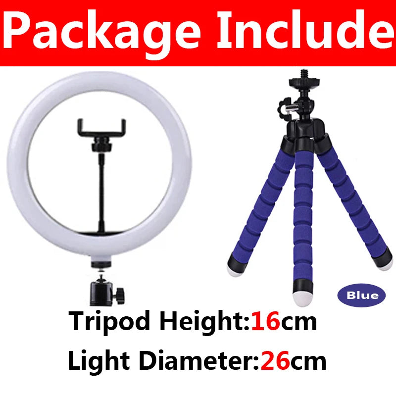 10 inch LED Selfie Ring Light Dimmable Photography Fill Lamp with Mini tripod for Mobile Phone Live Video Photo Studio Ringlight