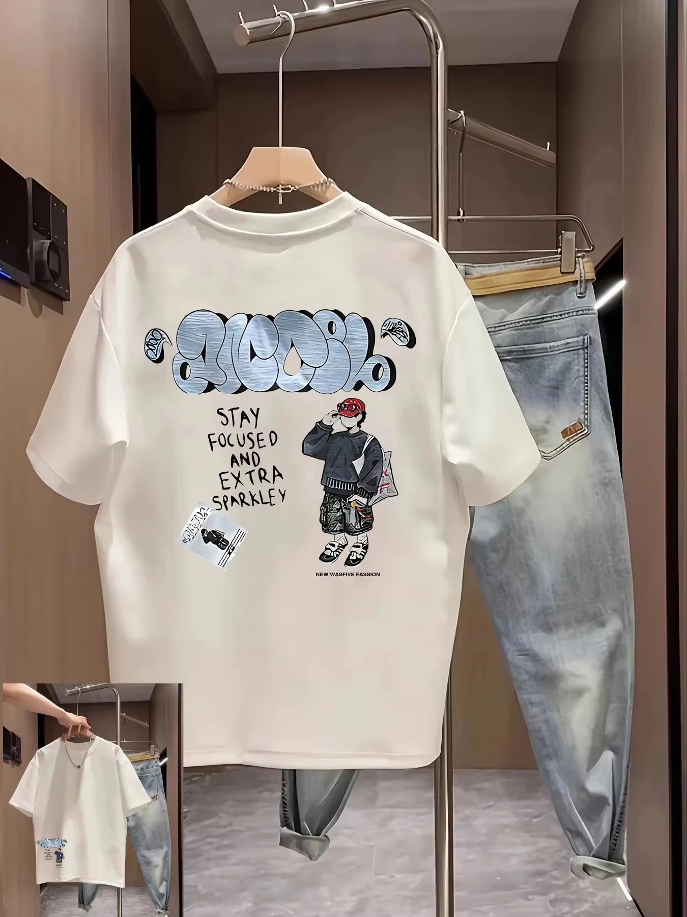 Men's Oversized T-shirt Streetwear Cartoon Boy Graphic Tees Casual Cotton Short Sleeve Tops Summer for Trendy Youth