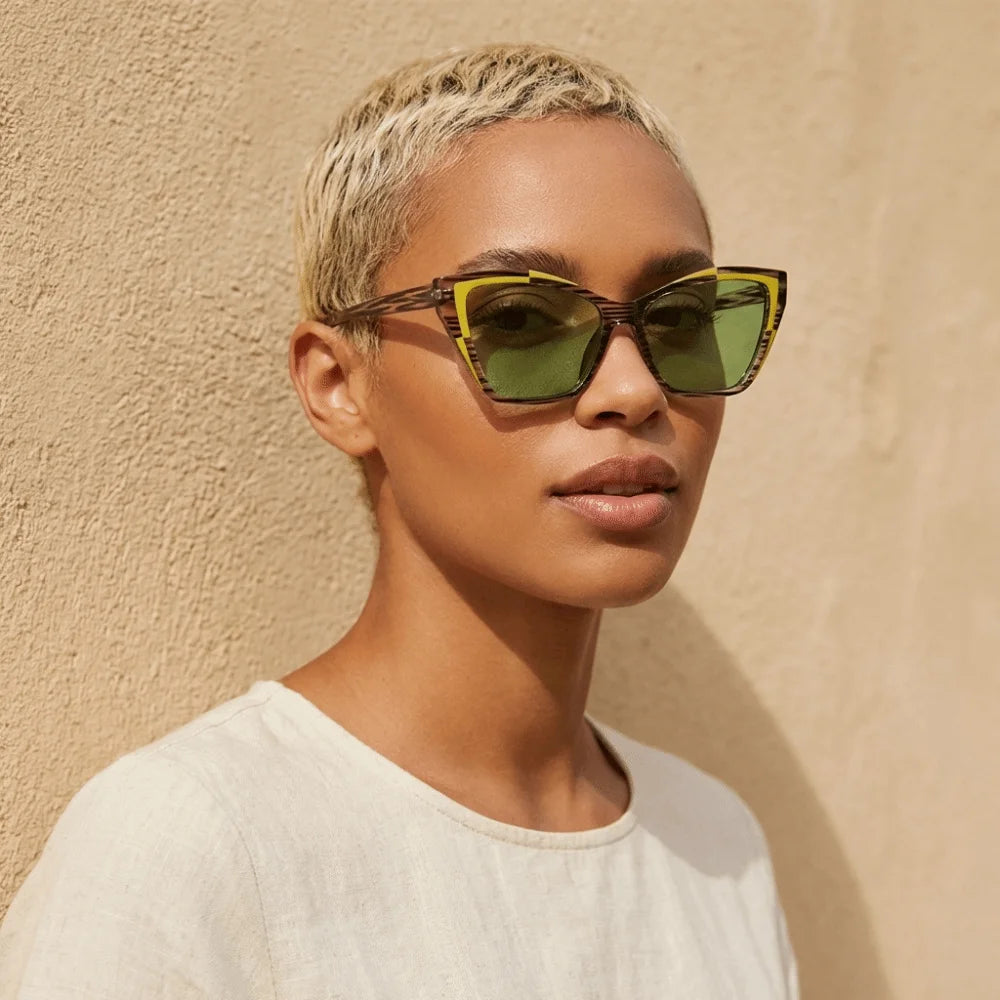 Y2k Cat Eye Sunglasses Steampunk Contrast Color UV Protection Sunglasses Square Frame Classic Fashion Sunglasses Travel