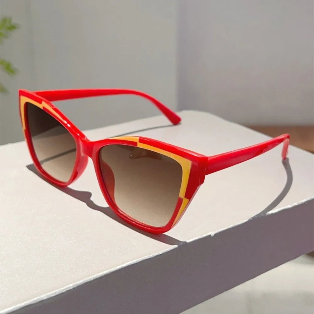 Y2k Cat Eye Sunglasses Steampunk Contrast Color UV Protection Sunglasses Square Frame Classic Fashion Sunglasses Travel