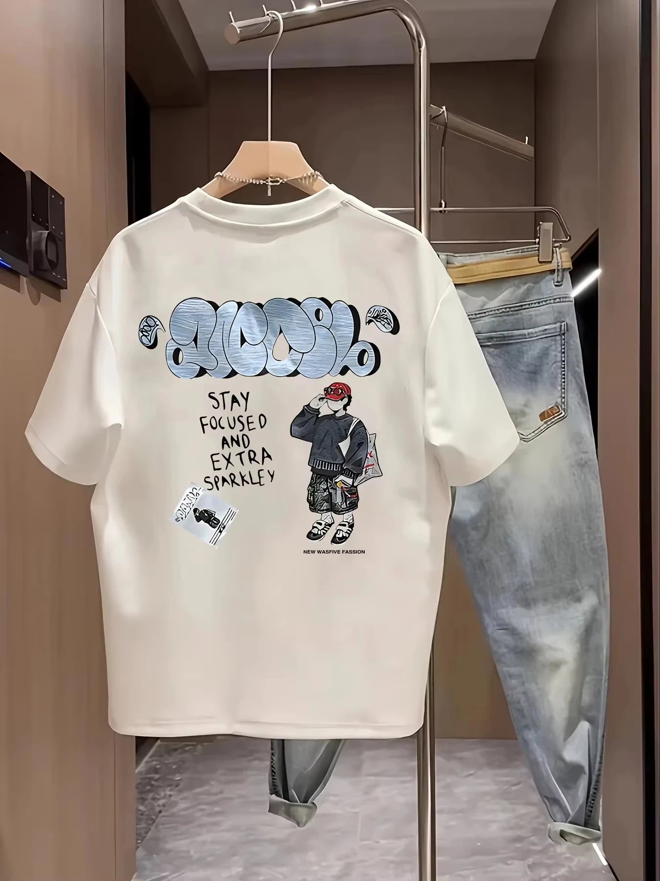 Men's Oversized T-shirt Streetwear Cartoon Boy Graphic Tees Casual Cotton Short Sleeve Tops Summer for Trendy Youth