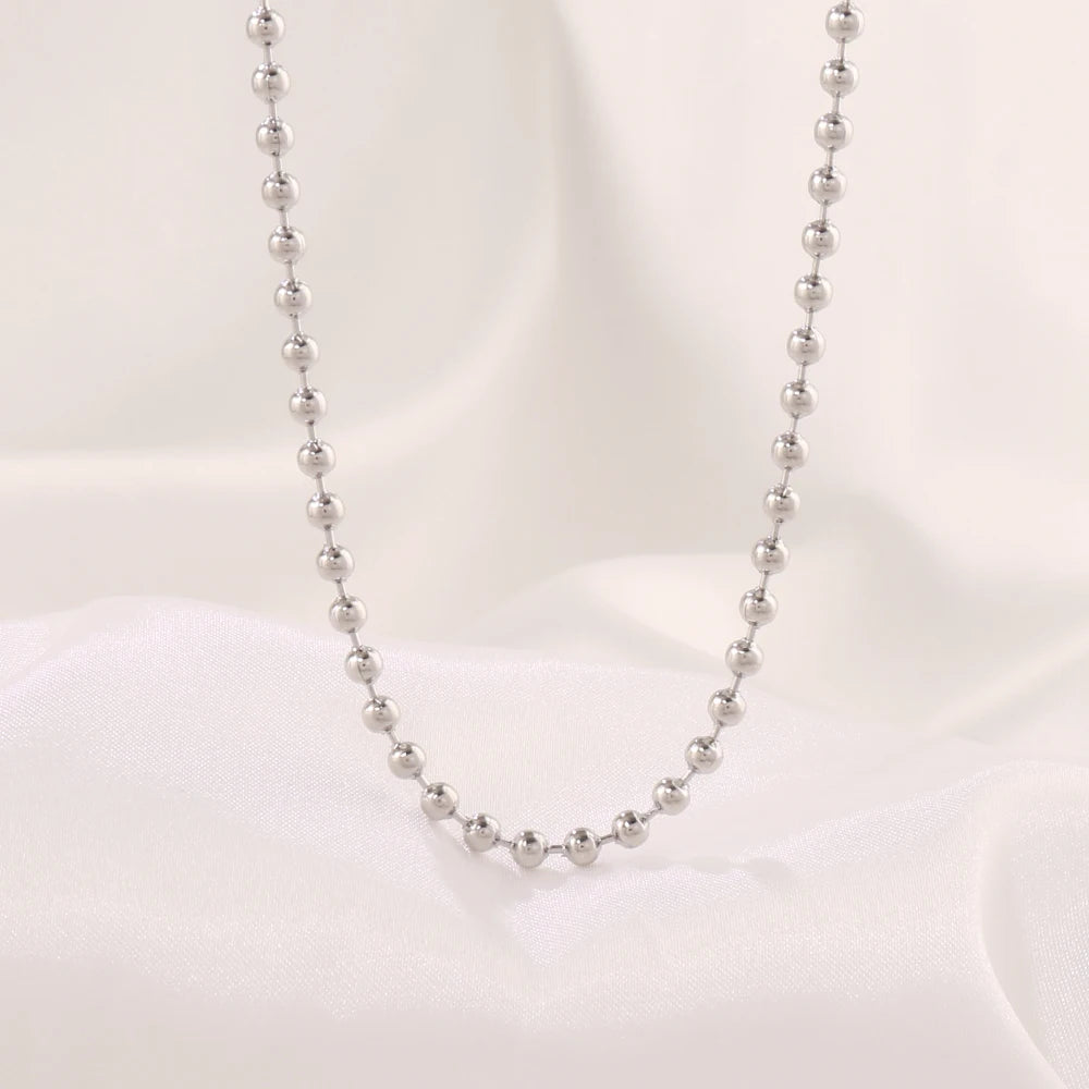 Stainless Steel Necklace For Women Men Gold Color Round Ball Chain Beads Chain Necklaces Choker Jewelry Wholesale