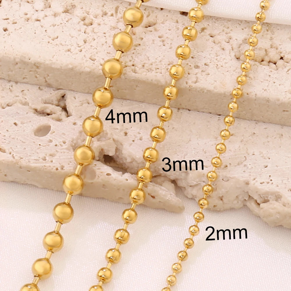 Stainless Steel Necklace For Women Men Gold Color Round Ball Chain Beads Chain Necklaces Choker Jewelry Wholesale