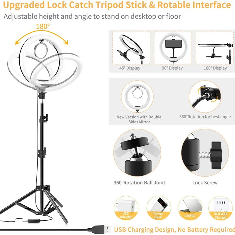 16/26/33cm LED Selfie Ring Light Dimmable LED Lamp Photography Ringlight For Phone Video Live Fill Lamp Photo Studio Ring Light