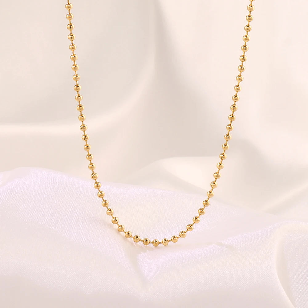 Stainless Steel Necklace For Women Men Gold Color Round Ball Chain Beads Chain Necklaces Choker Jewelry Wholesale