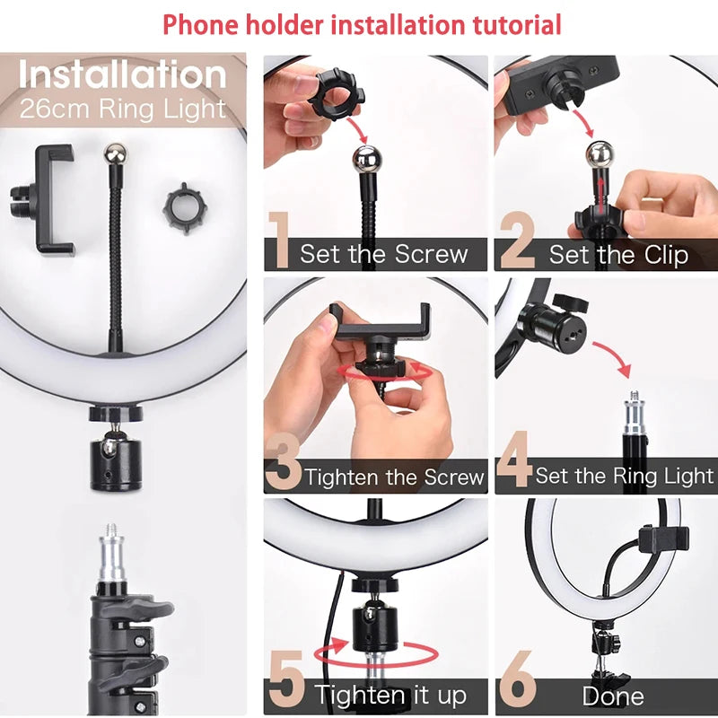16/26/33cm LED Selfie Ring Light Dimmable LED Lamp Photography Ringlight For Phone Video Live Fill Lamp Photo Studio Ring Light
