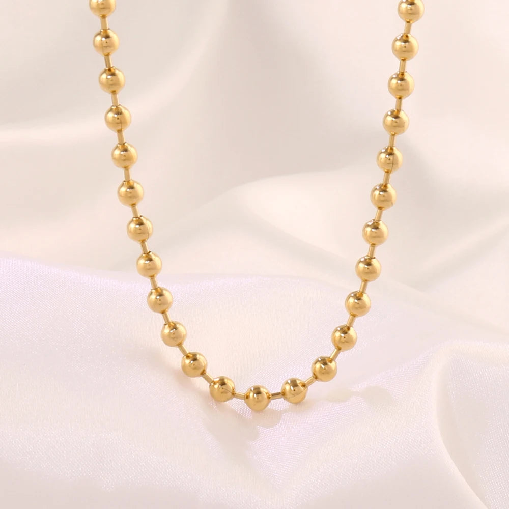 Stainless Steel Necklace For Women Men Gold Color Round Ball Chain Beads Chain Necklaces Choker Jewelry Wholesale