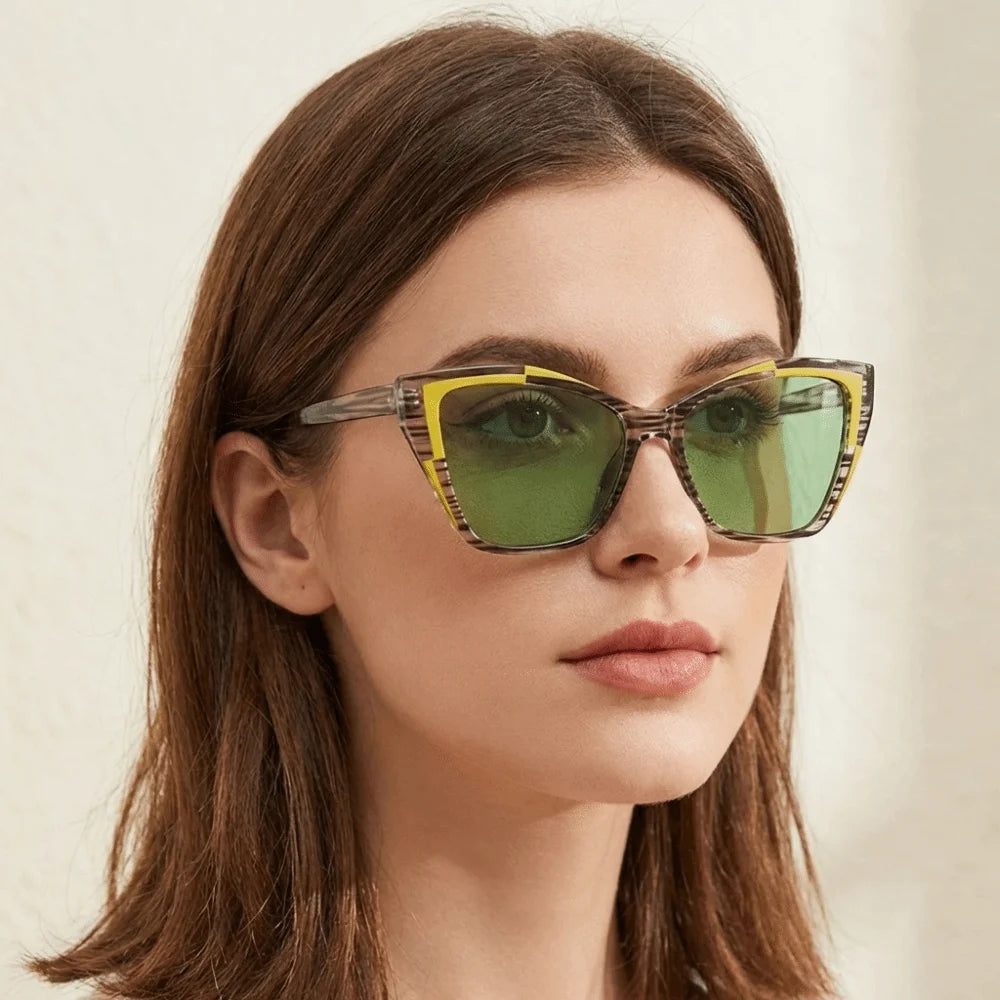 Y2k Cat Eye Sunglasses Steampunk Contrast Color UV Protection Sunglasses Square Frame Classic Fashion Sunglasses Travel