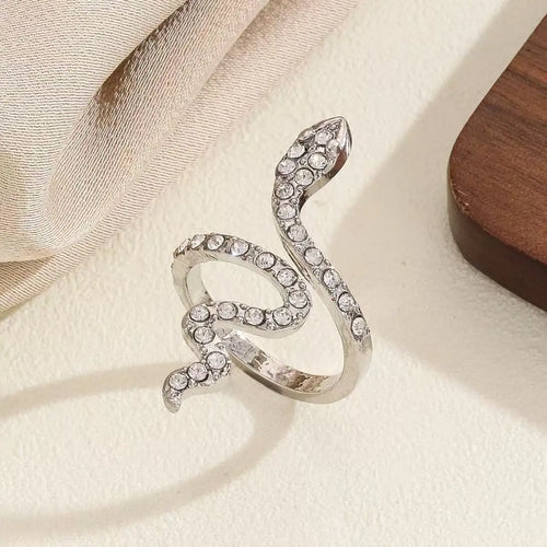 1PCS Fashion Classic Serpentine Micro Inlaid Zircon Women's Adjustable Women's Ring, Fashionable Aesthetic Design Women's Daily