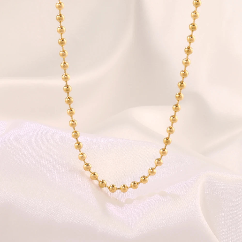 Stainless Steel Necklace For Women Men Gold Color Round Ball Chain Beads Chain Necklaces Choker Jewelry Wholesale