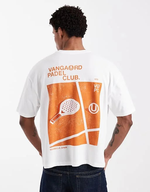 Oversized T-shirt with Padel Graphic in White High-end Luxury Unisex Style Both of Men and Women