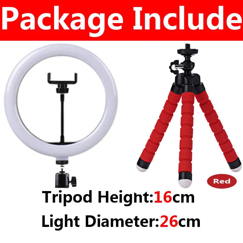 10 inch LED Selfie Ring Light Dimmable Photography Fill Lamp with Mini tripod for Mobile Phone Live Video Photo Studio Ringlight