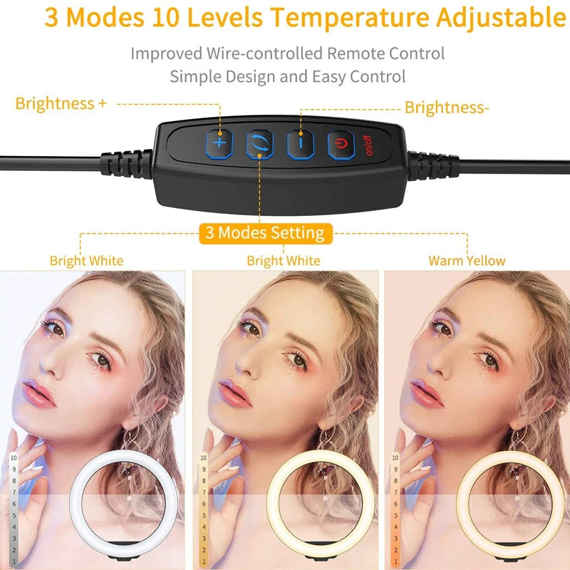 16/26/33cm LED Selfie Ring Light Dimmable LED Lamp Photography Ringlight For Phone Video Live Fill Lamp Photo Studio Ring Light