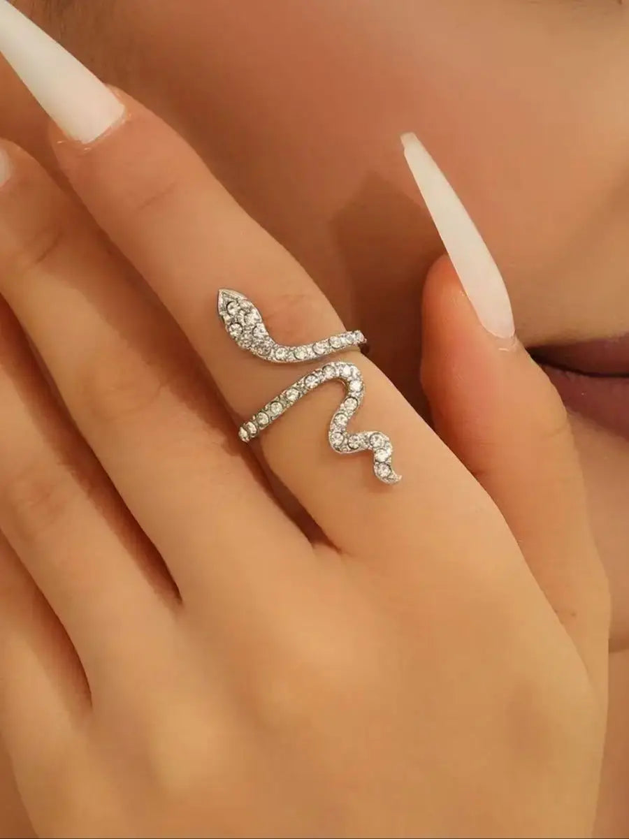 1PCS Fashion Classic Serpentine Micro Inlaid Zircon Women's Adjustable Women's Ring, Fashionable Aesthetic Design Women's Daily