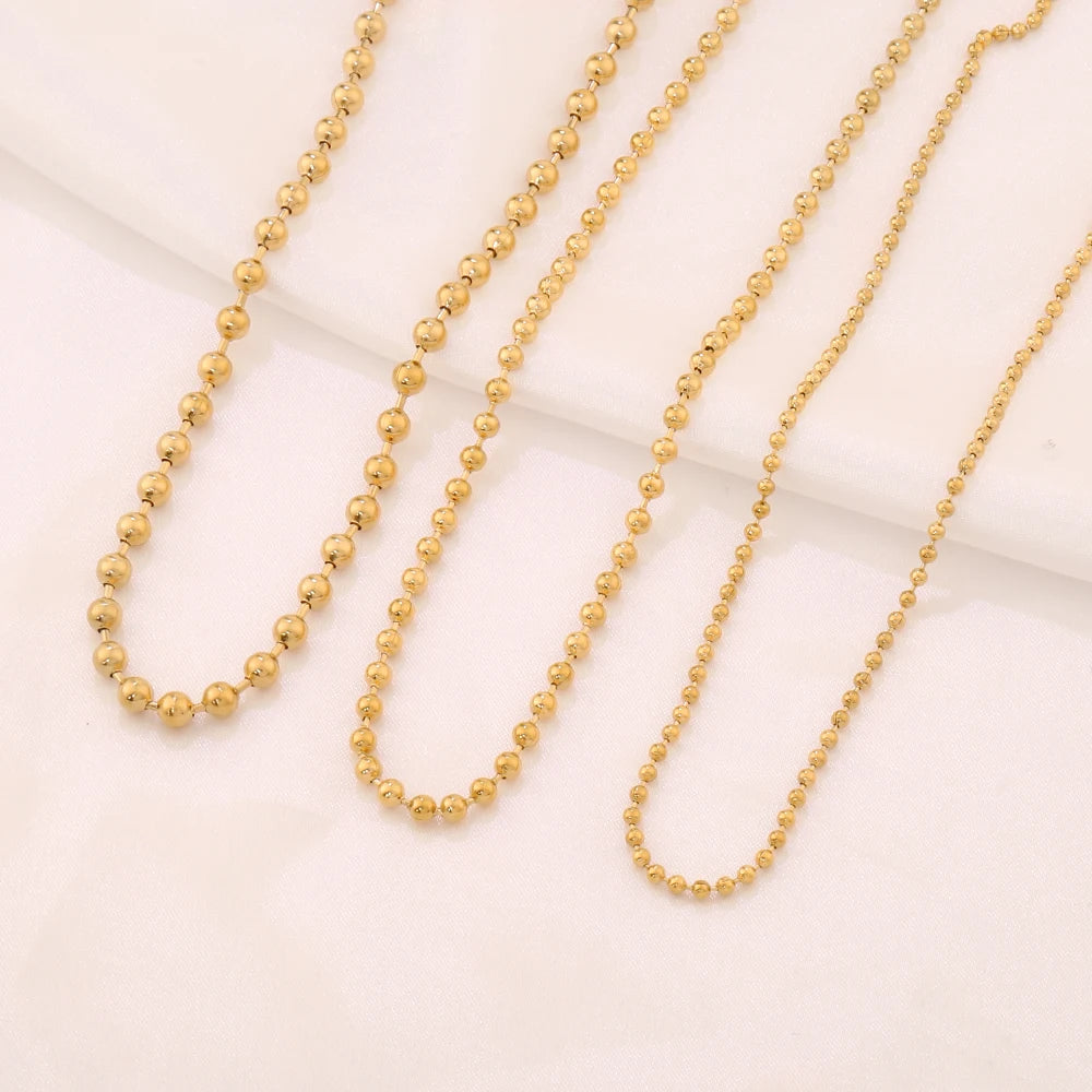 Stainless Steel Necklace For Women Men Gold Color Round Ball Chain Beads Chain Necklaces Choker Jewelry Wholesale