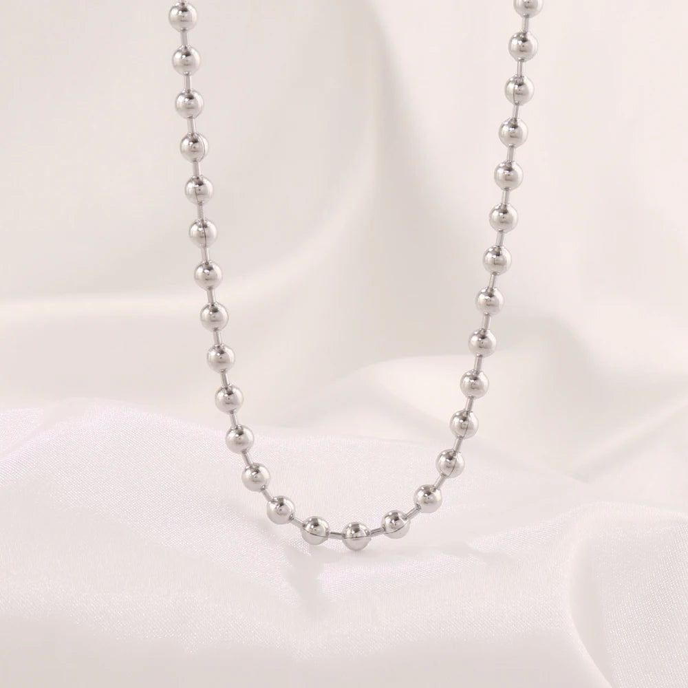 Stainless Steel Necklace For Women Men Gold Color Round Ball Chain Beads Chain Necklaces Choker Jewelry Wholesale