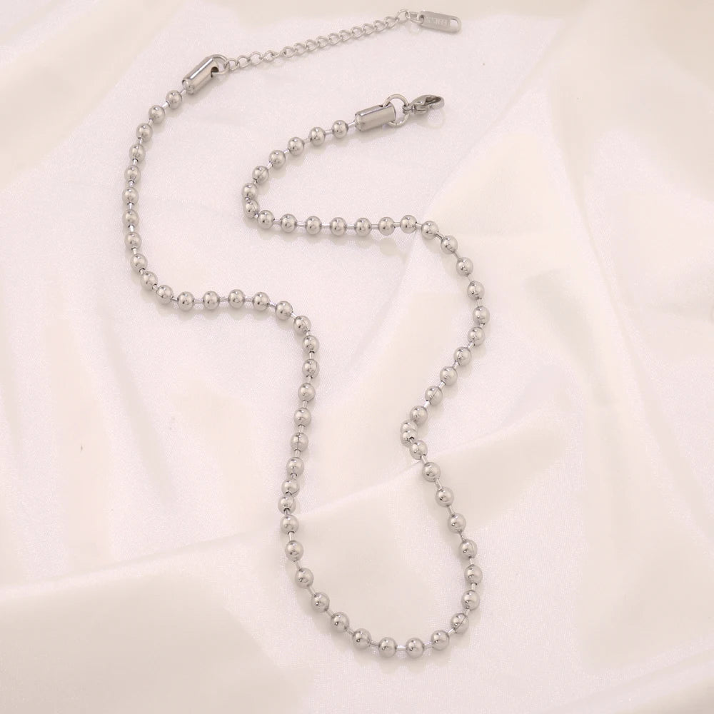 Stainless Steel Necklace For Women Men Gold Color Round Ball Chain Beads Chain Necklaces Choker Jewelry Wholesale