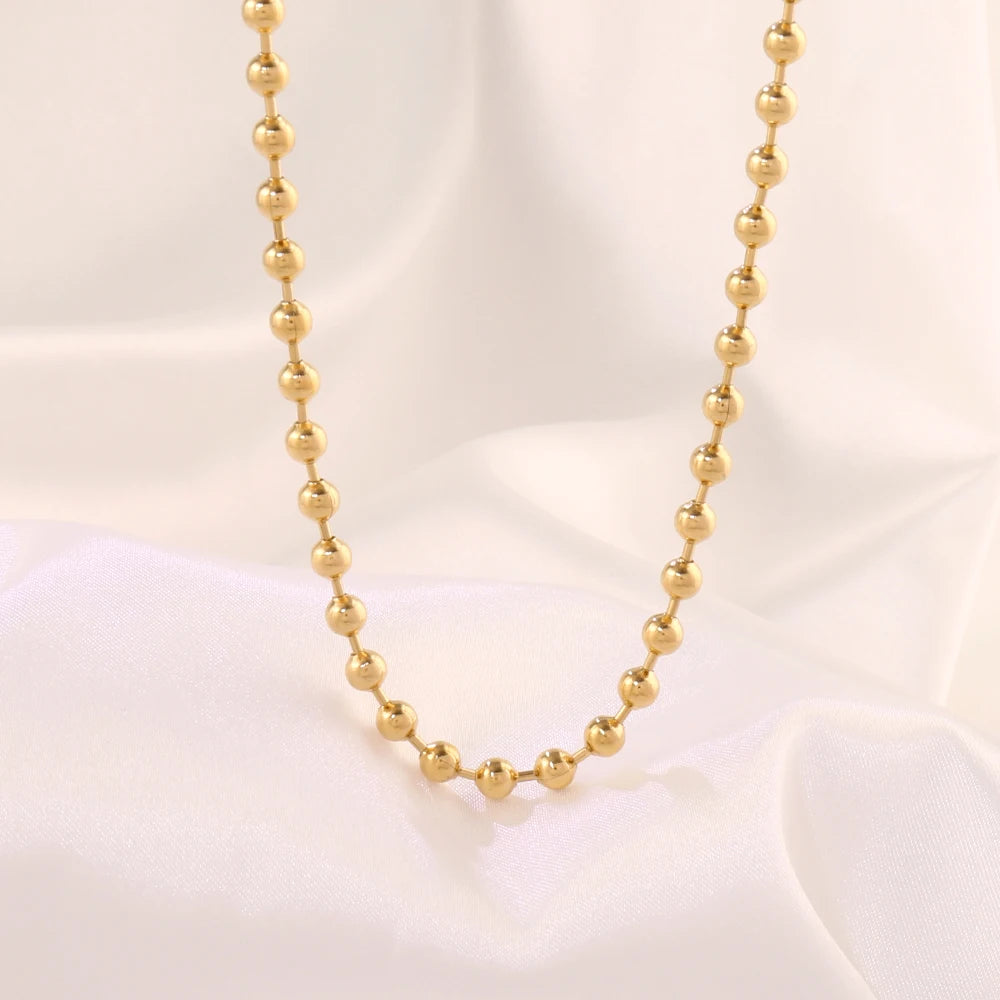 Stainless Steel Necklace For Women Men Gold Color Round Ball Chain Beads Chain Necklaces Choker Jewelry Wholesale