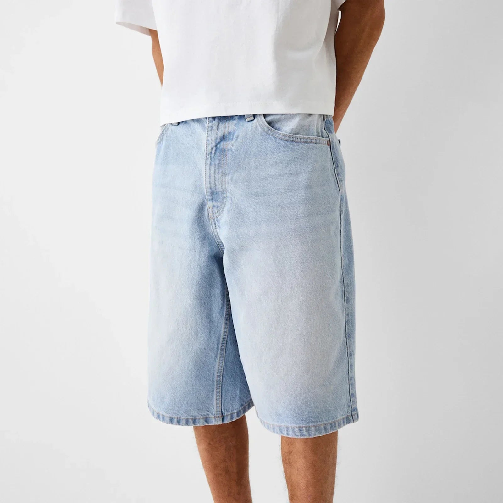 Baggy Jeans Shorts for Men Casual Loose Fit Wide Leg Denim Jorts Y2K Vintage Hip Hop Skateboard Long Jorts Male Streetwear