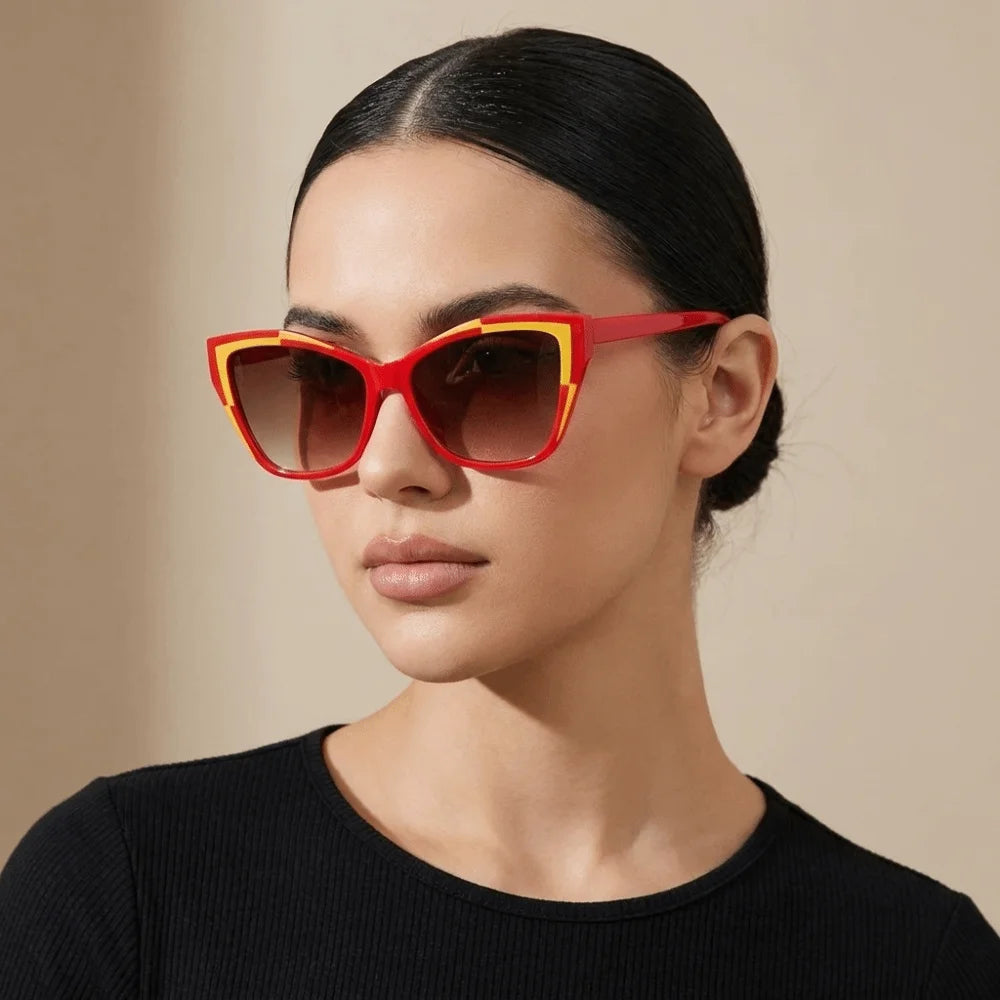 Y2k Cat Eye Sunglasses Steampunk Contrast Color UV Protection Sunglasses Square Frame Classic Fashion Sunglasses Travel