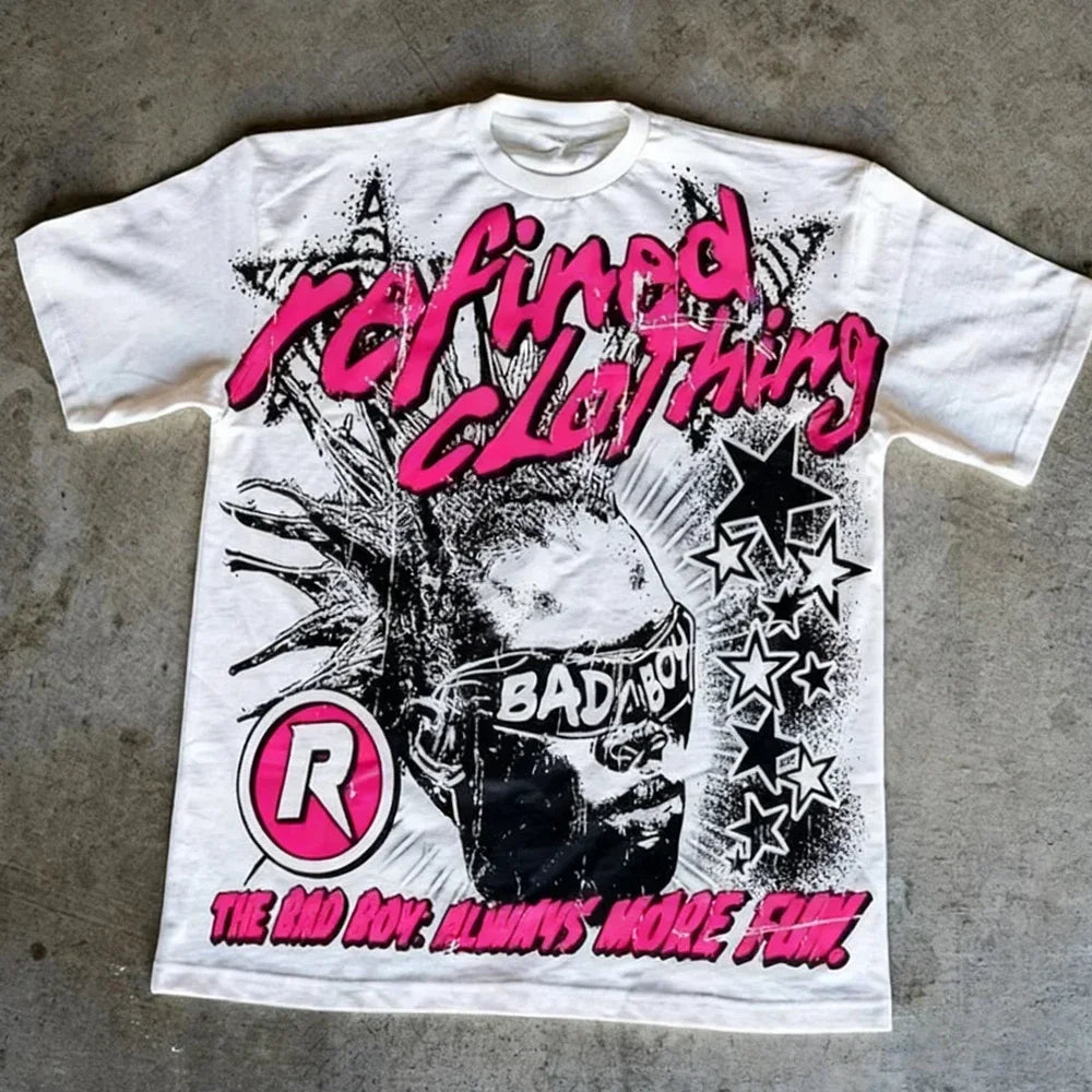 Vintage Graphic Harajuku T-shirt Casual Summer Short Sleeve Men Women Y2K Hip Hop Tshirt Oversized Cotton Tee Tops Streetwear
