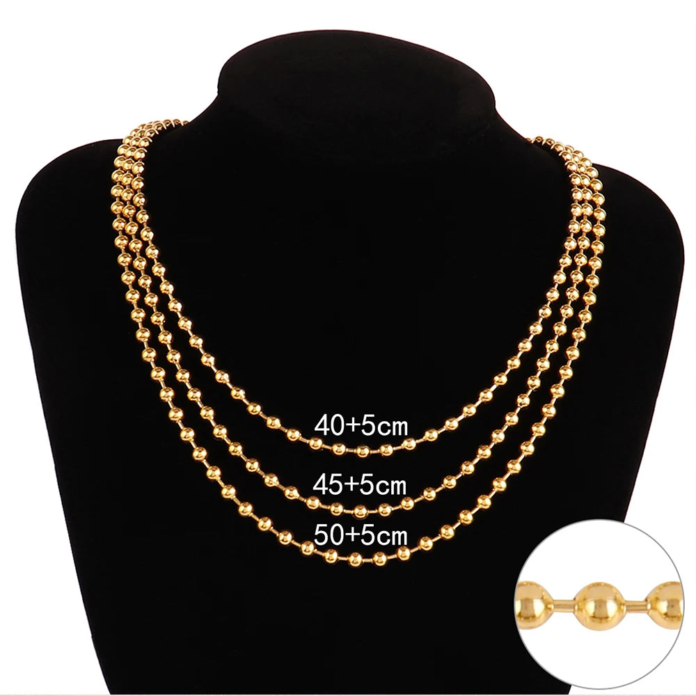 Stainless Steel Necklace For Women Men Gold Color Round Ball Chain Beads Chain Necklaces Choker Jewelry Wholesale