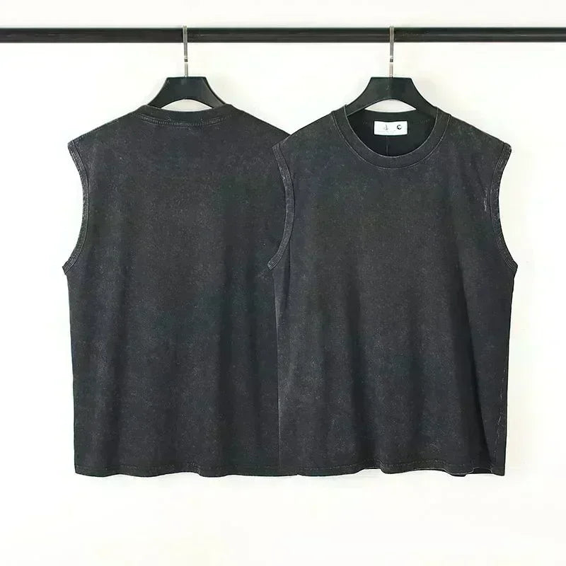 Oversized T Shirt for Men Vintage Washed Muscle Duck Cartoon Graphic Print Tank Top Sleeveless Vest Woman Gym Y2k Clothes Summer