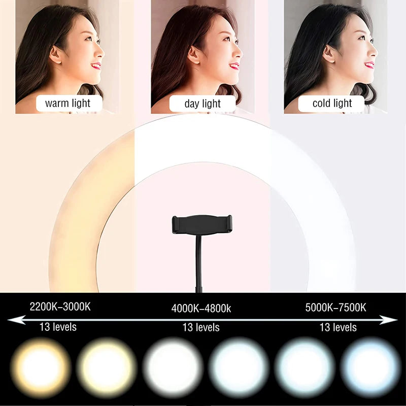 16/26/33cm LED Selfie Ring Light Dimmable LED Lamp Photography Ringlight For Phone Video Live Fill Lamp Photo Studio Ring Light