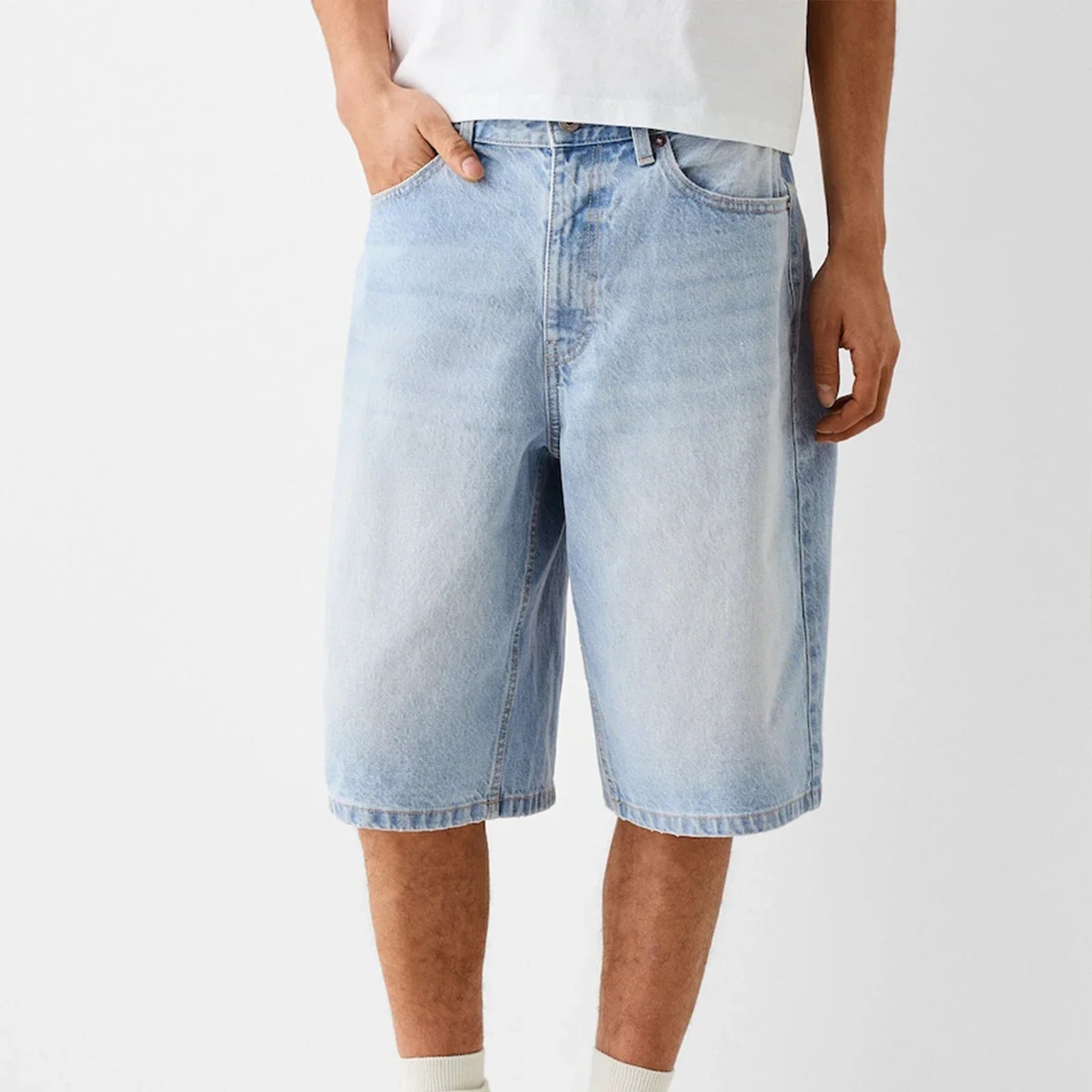 Baggy Jeans Shorts for Men Casual Loose Fit Wide Leg Denim Jorts Y2K Vintage Hip Hop Skateboard Long Jorts Male Streetwear