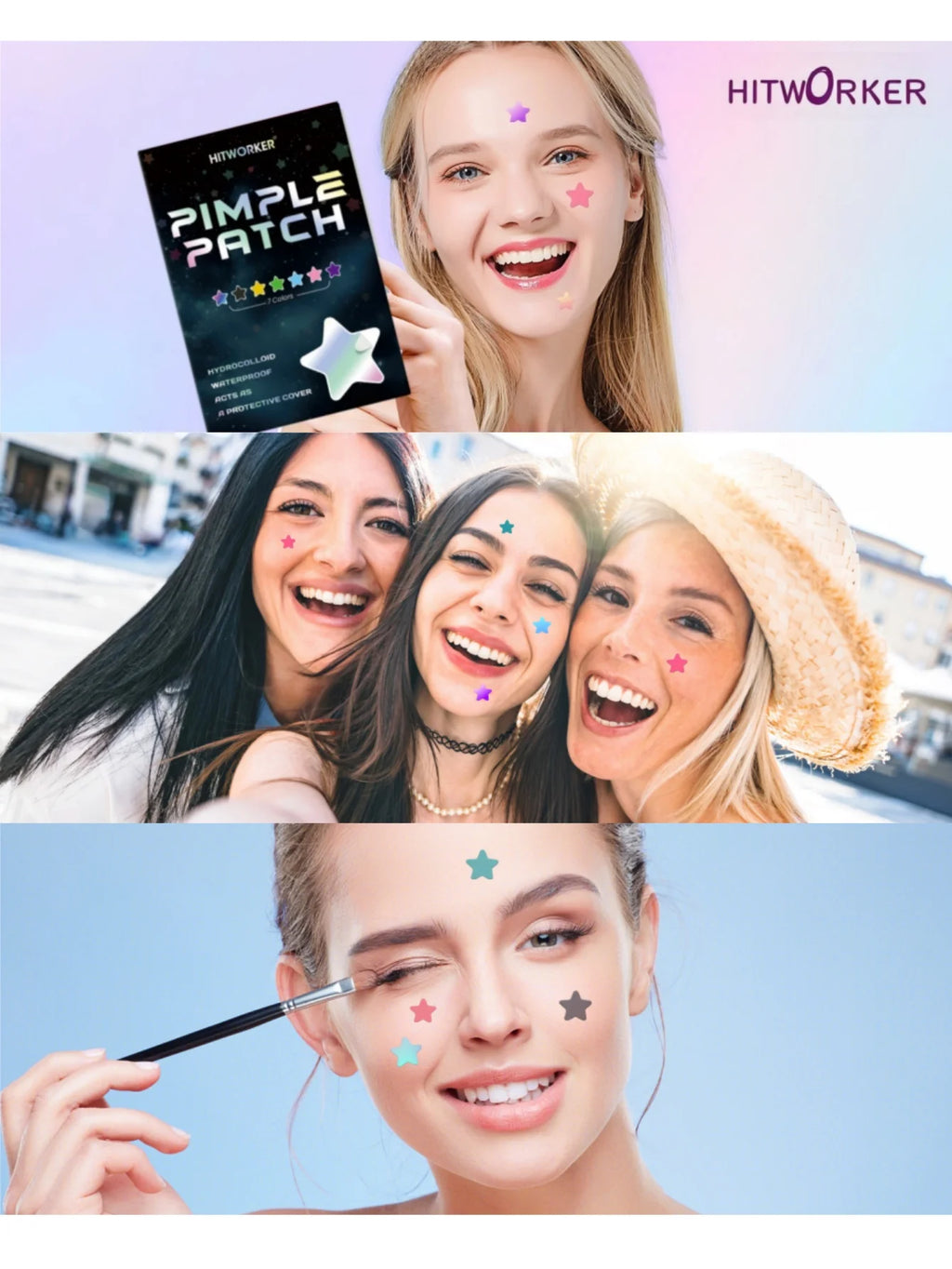 1680 Acne Patches - Gentle and non-irritating, covers acne and blemishes - 280 Star Shape Multi-Color Concealer Patches Daily fa