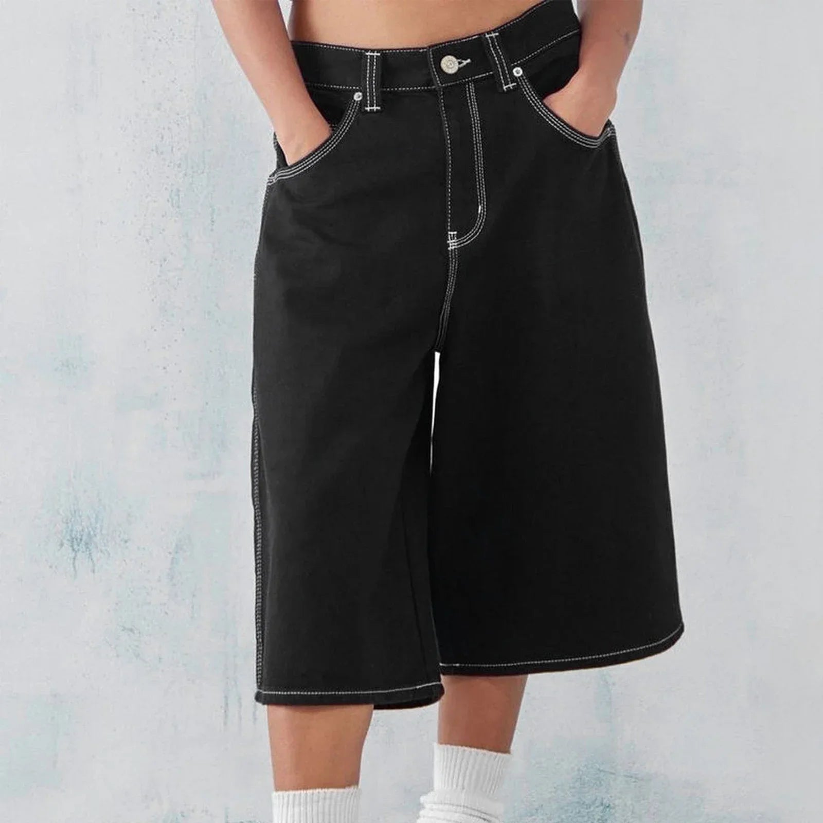 Baggy Jeans Shorts for Men Casual Loose Fit Wide Leg Denim Jorts Y2K Vintage Hip Hop Skateboard Long Jorts Male Streetwear